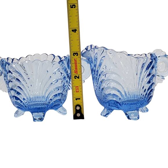 Cambridge Glass Caprice Moonlight Blue Mini Footed Sugar & Cream Pitcher Vtg - Picture 5 of 9